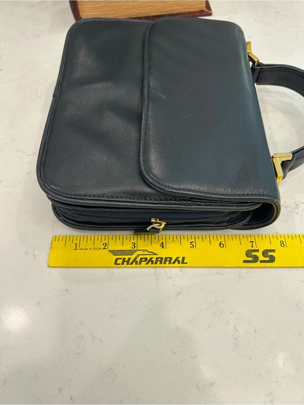 Vintage Structured Navy Leather Bag with Top Handle